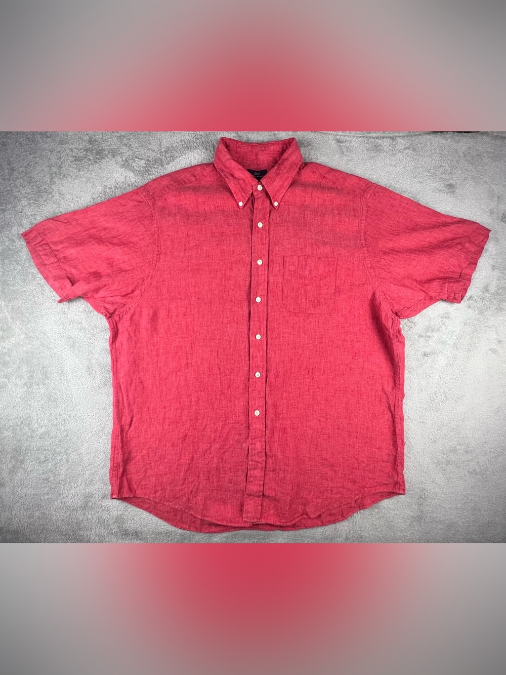 Brooks Brothers 346 Mens Short Sleeve Red 100% Linen Button Down Dress Shirt XL